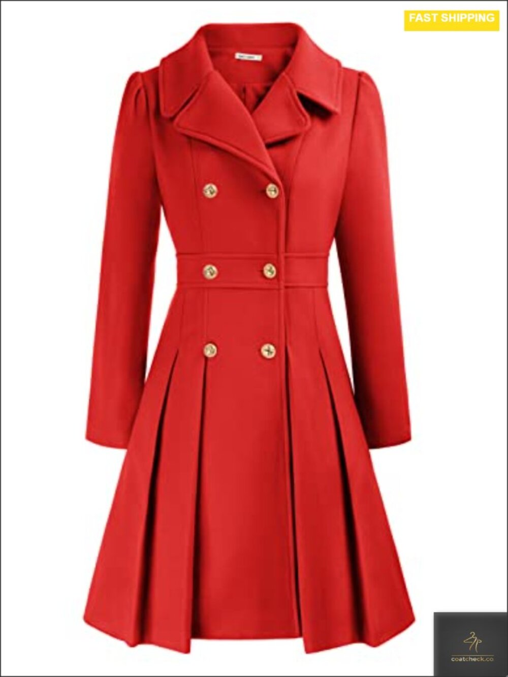 Women's Double Breasted Trench Pea Coat Notched Lapel A-Line Thick Winter